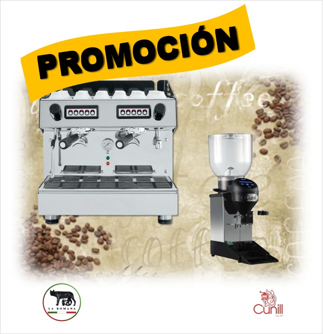 Paquete Cafetera industrial ATLANTIC COMPACT semiautomática de 2 grupos by LA ROMANA + Molino TAURO TRON by CUNILL