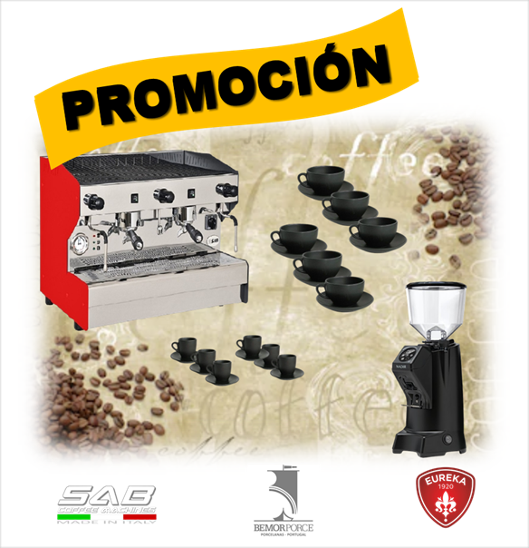 Promoción Julio 2025: Paquete Cafetera SAB JOLLY COMPACT semiautomática + Molino EUREKA NADIR 65 TOUCH + TAZAS en porcelana