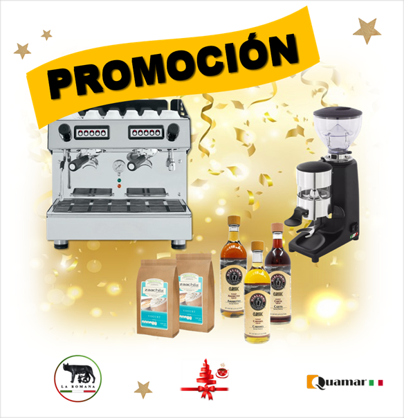 Promo Diciembre 2025: Cafetera ATLANTI COMPACT automática by LA ROMANA + Molino M80M by QUAMAR + 3 Jarabes esencia by GIALINNI + 2 Bases para Frappés by ZAACHILA
